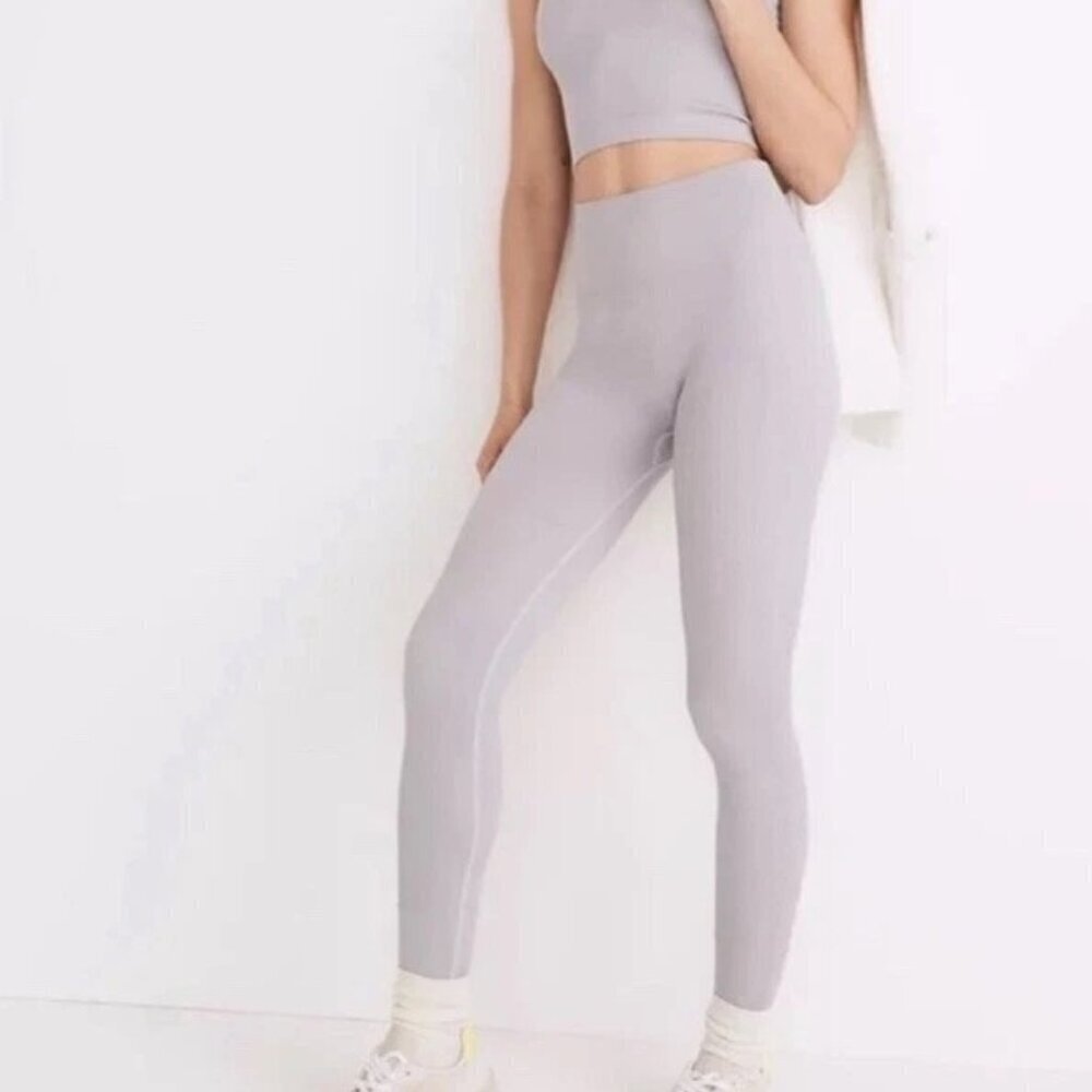 Madewell Seamless Ribbed Leggings Faded Lavender Pastel Purple/Gray Sz XXS-XS